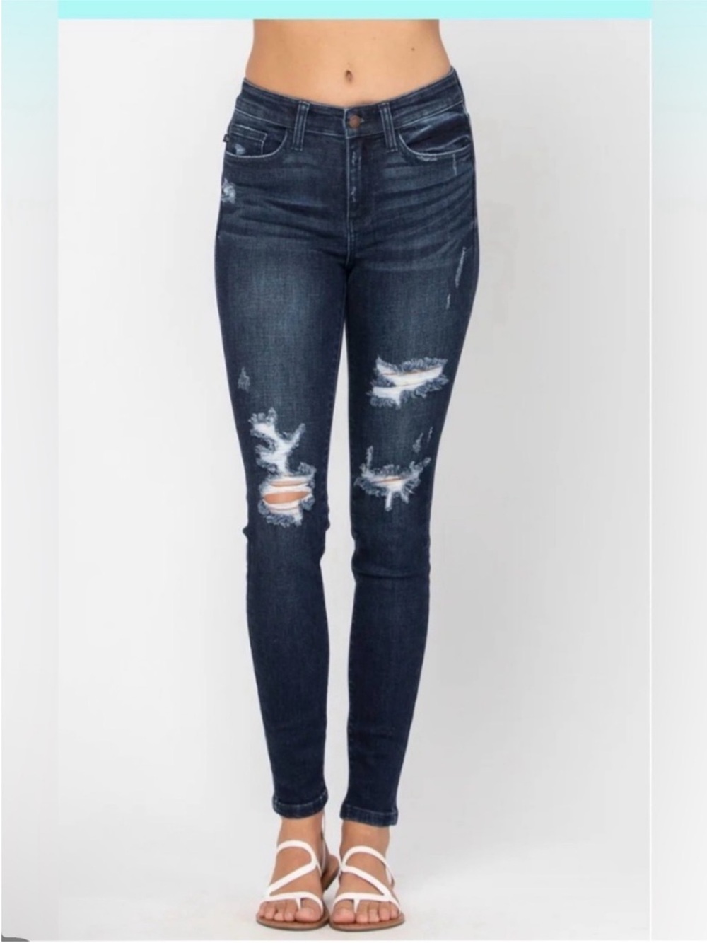 Judy Blue Size 1/25 Dark Wash Distressed Skinny Stretch Jeans